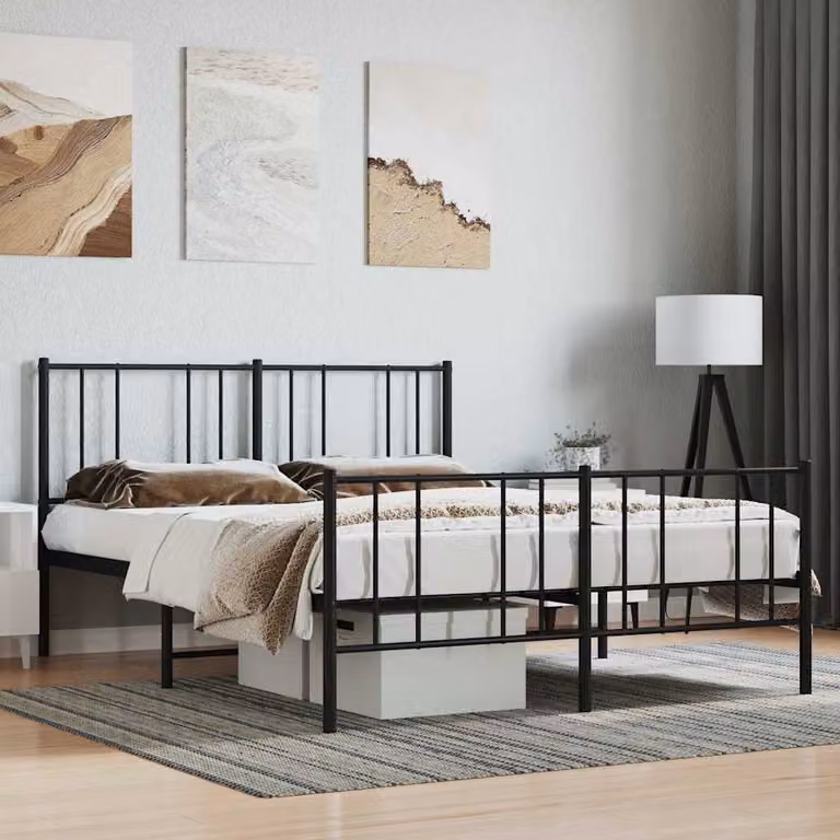 vidaXL Giroletto in metallo nero con testiera e pediera L/P/H: 140 x 190 x 90 cm