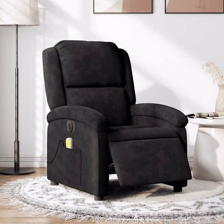 vidaXL Poltrona Massaggiante Reclinabile Elettrica in Velluto Nero