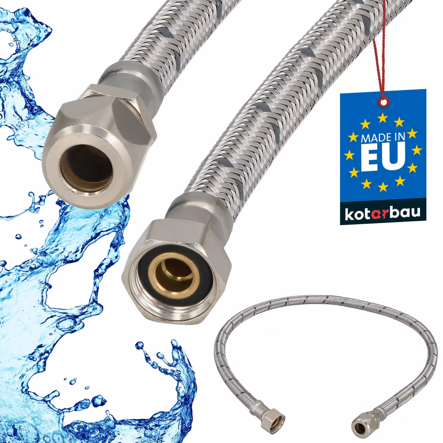 KOTARBAU® Tubo Flessibile per Rubinetto 3/8“ x 3/8“ Tubo di Raccordo 70 cm Dado Girevole x Raccordo a Pressare Acciaio Inox