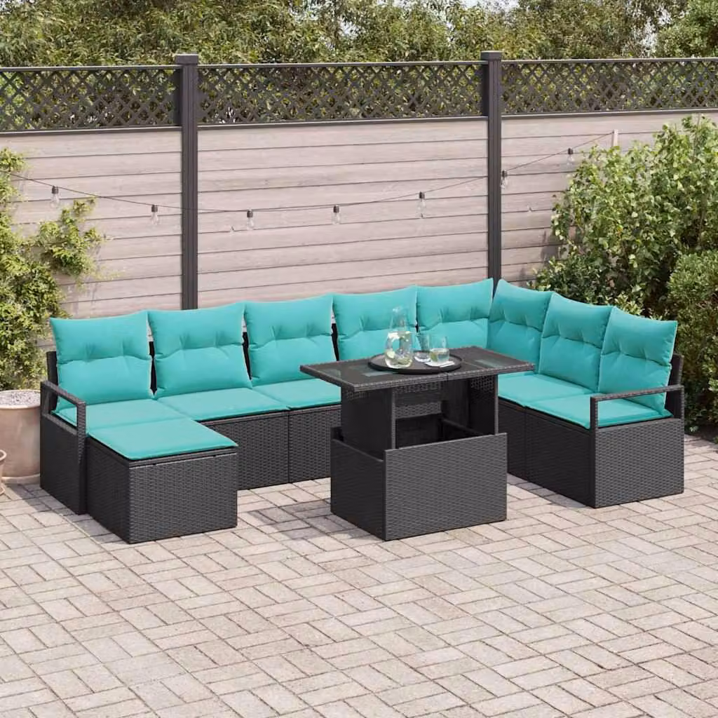 Maison Exclusive - Set da giardino composto da 9 pezzi. Divano e poltrone in rattan sintetico, colore nero e blu