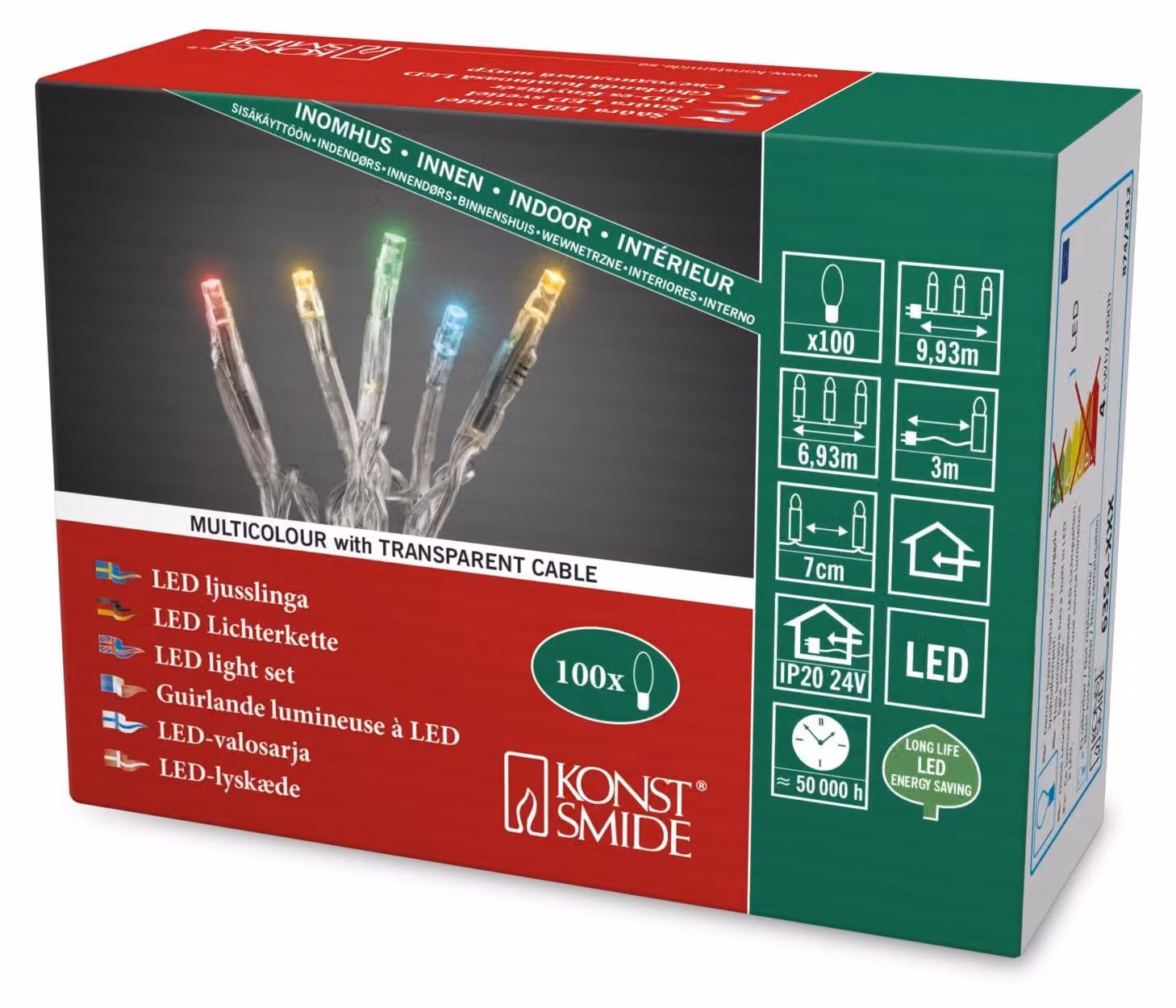 Catena luminosa a micro LED, 100 diodi colorati, 24 V, trasparente