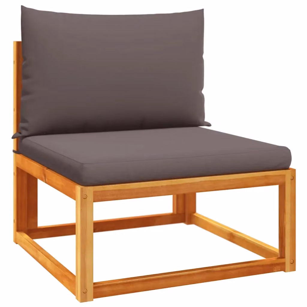 vidaXL Divano da giardino moderno in legno di acacia oliato e rattan con cuscini imbottiti grigi e marroni – 2