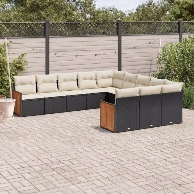 Set Divani da Giardino 11 pz con Cuscini in Polyrattan Nero 3260509