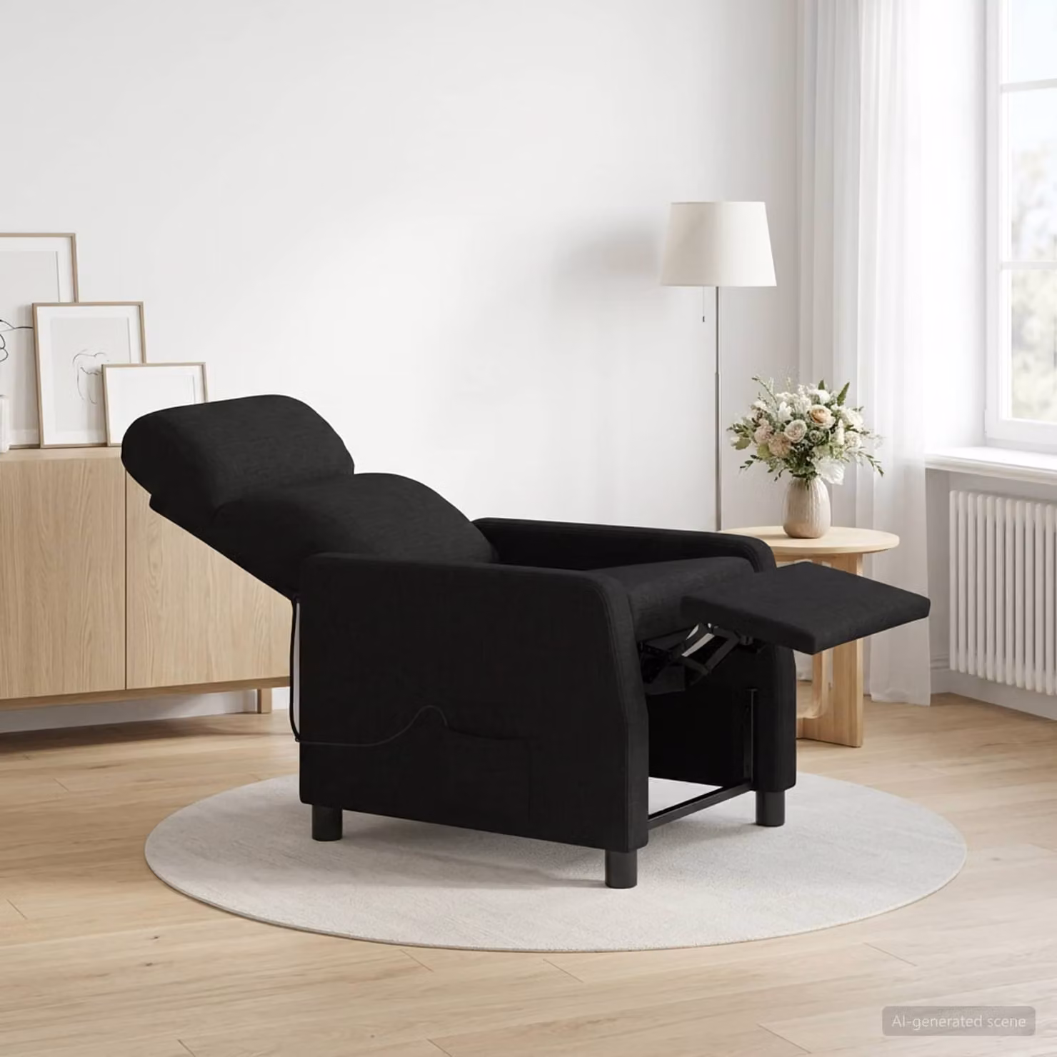 Poltrona relax reclinabile vidaXL in tessuto nero con braccioli e struttura moderna