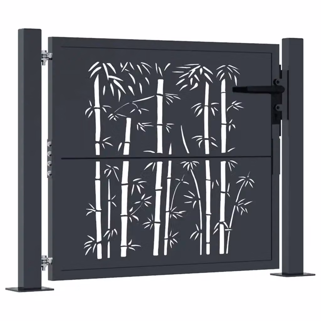 Cancello singolo da giardino vidaXL in acciaio zincato e bambù, colore antracite, L: 110 cm, H: 75 cm – 2