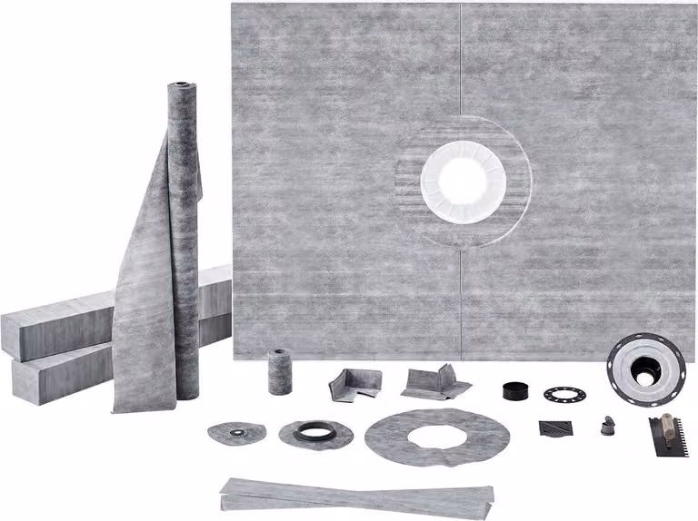 Kit per doccia con piatto, 1219 x 1524 mm Kit per piatto doccia con flangia centrale in ABS da 50,8 mm, membrana impermeabile, griglia in acciaio inossidabile e sigillante per giunti, listelli di pendenza per piatto doccia adatti per il bagno