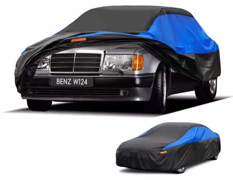 Copertura impermeabile e traspirante per auto, compatibile con Mercedes E W124 (1992-1996), disponibile nei colori nero e blu