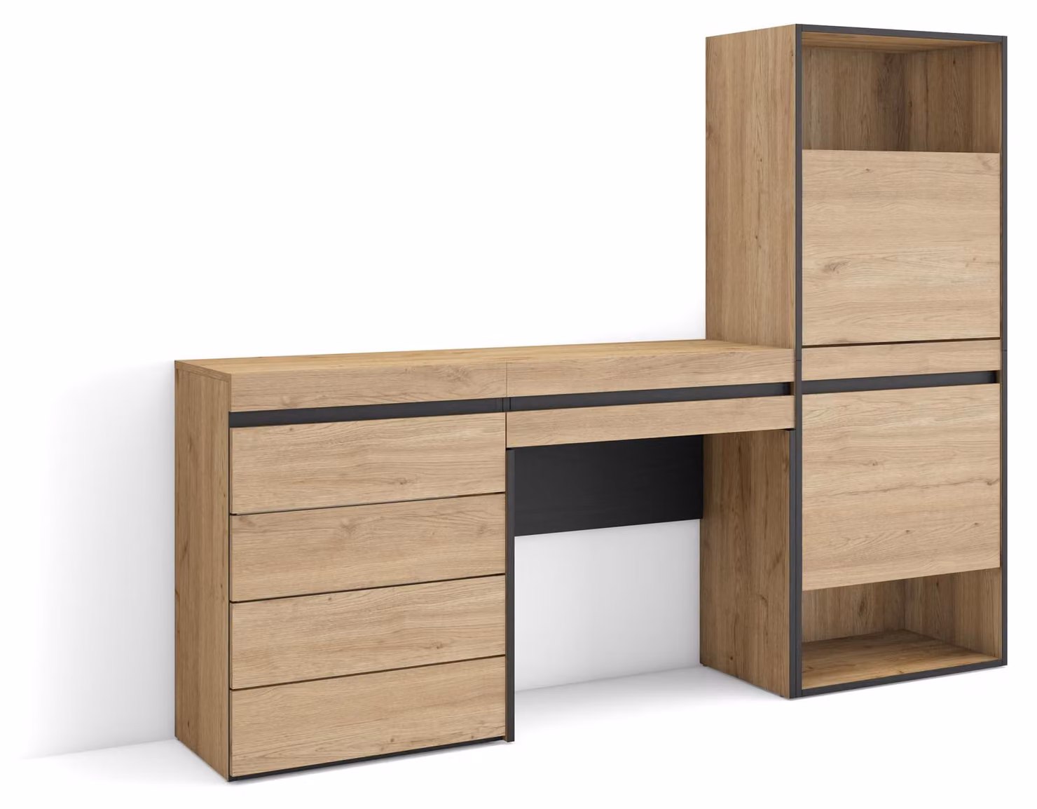 Armadio per scarpe con 2 ante e 2 ripiani aperti, dimensioni 187x145x35 cm, legno di quercia