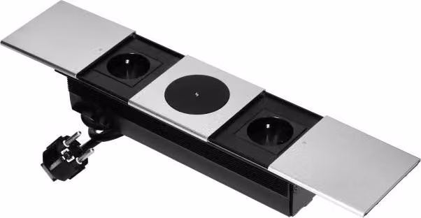 Presa di corrente per mobili con coperchio scorrevole, 2x2P+T (francese), caricatore wireless, argento