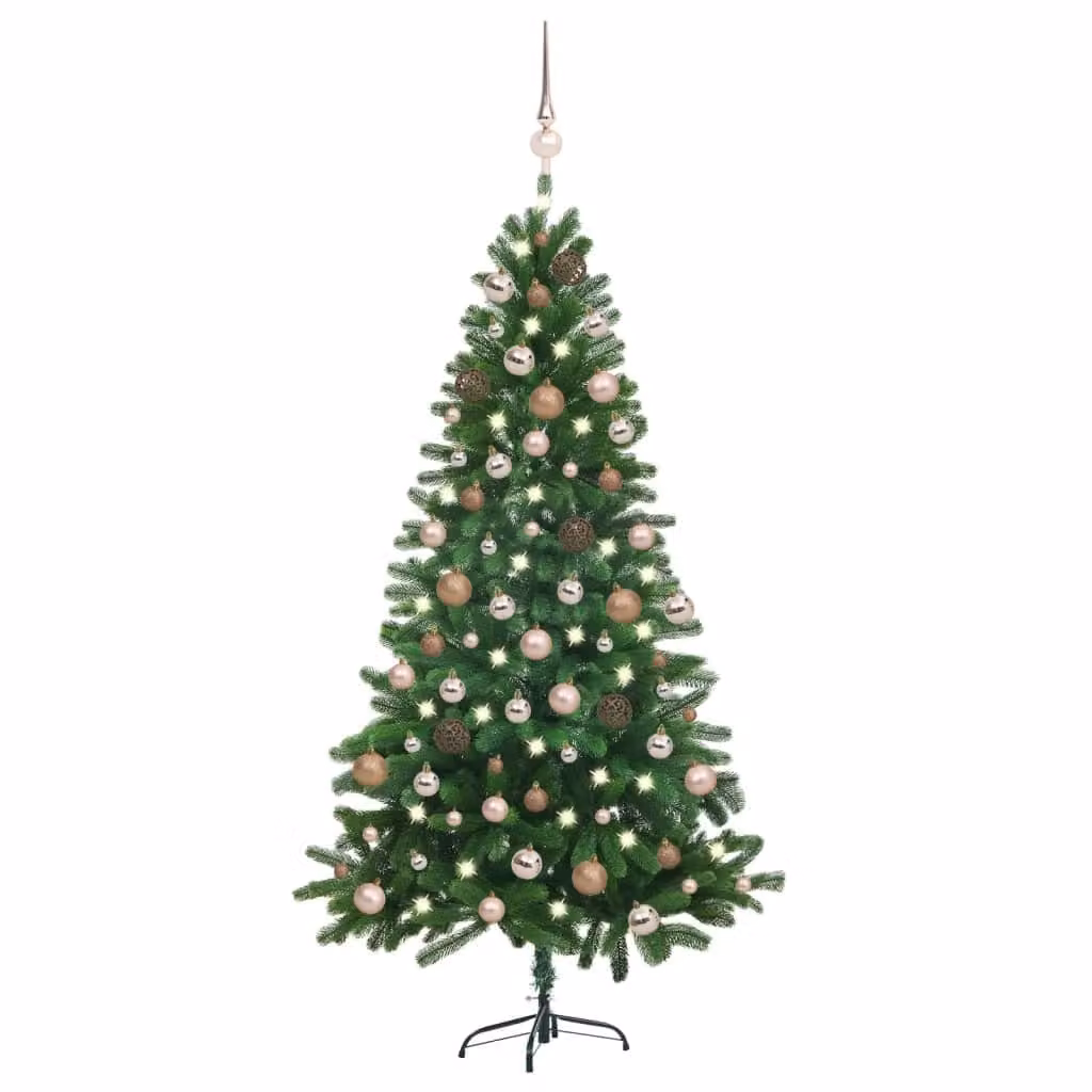 The Living Store Albero di Natale artificiale con luci e decorazioni 150 cm Verde