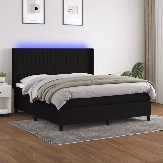 Letto Ibrido con Materasso vidaXL in Tessuto Nero con Illuminazione LED e Porte USB L/P: 180 x 200 cm – 1
