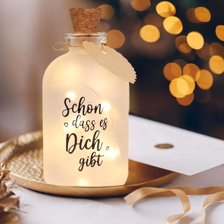 Bottiglia decorativa a LED con catena luminosa, 18,5 cm, in vetro, con 3 modalità