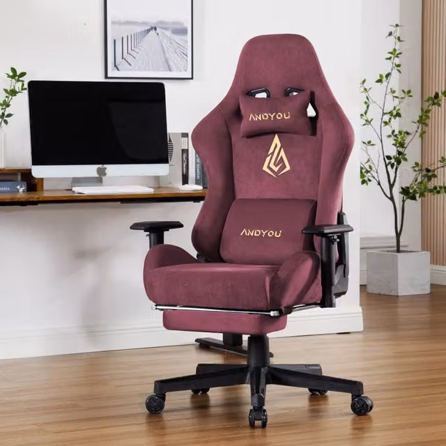 Sedia da gaming Zephmum rossa con poggiapiedi, girevole e regolabile in ecopelle e tessuto con poggiatesta – 1