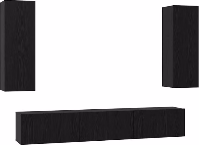Set mobile TV 5 pz | Armadietto TV | Mobile Porta TV Rovere Nero Legno multistrato