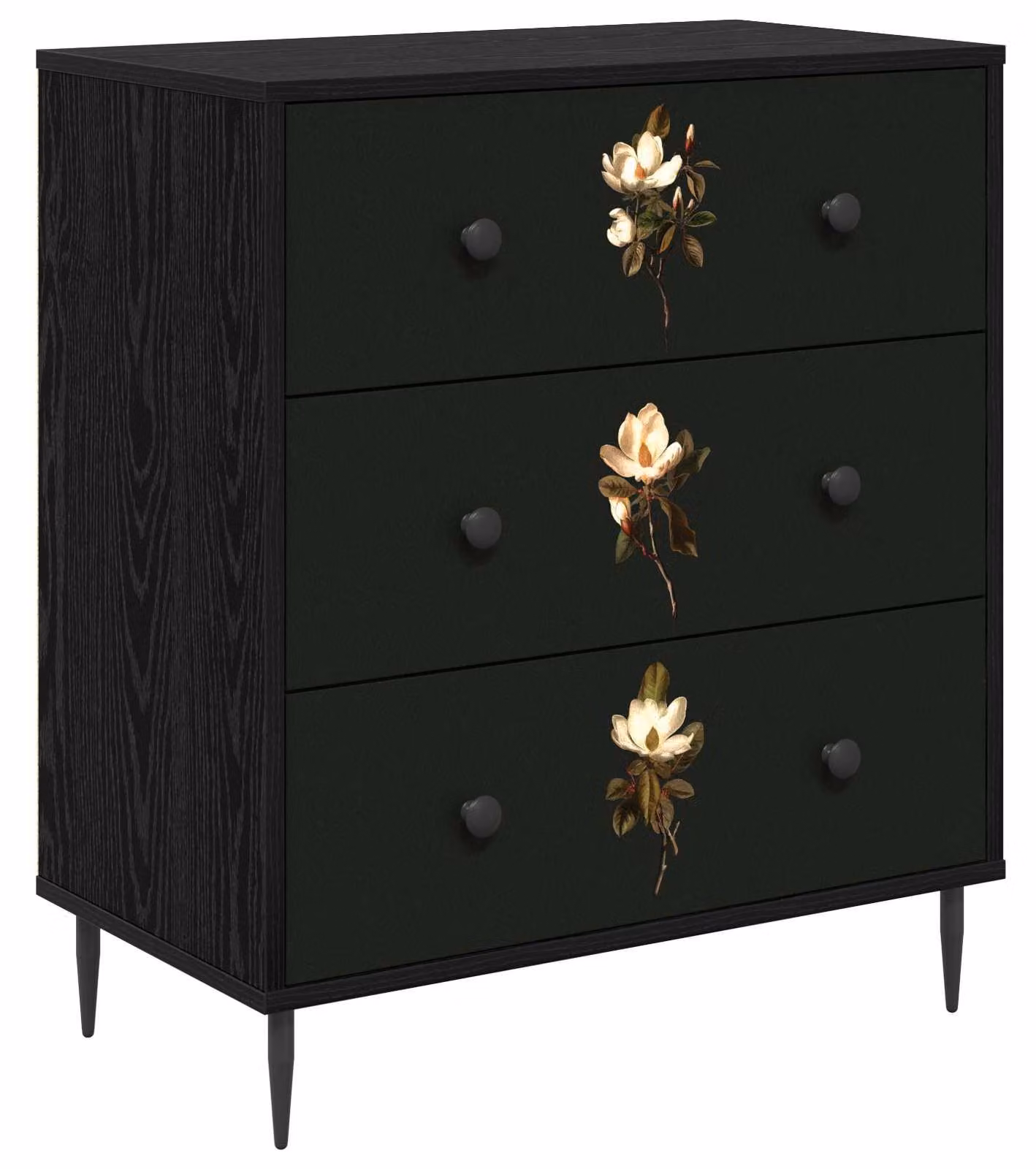 Comodino BREMEN, motivo magnolia, 66 x 36,5 x 76 cm, realizzato in materiale composito di legno