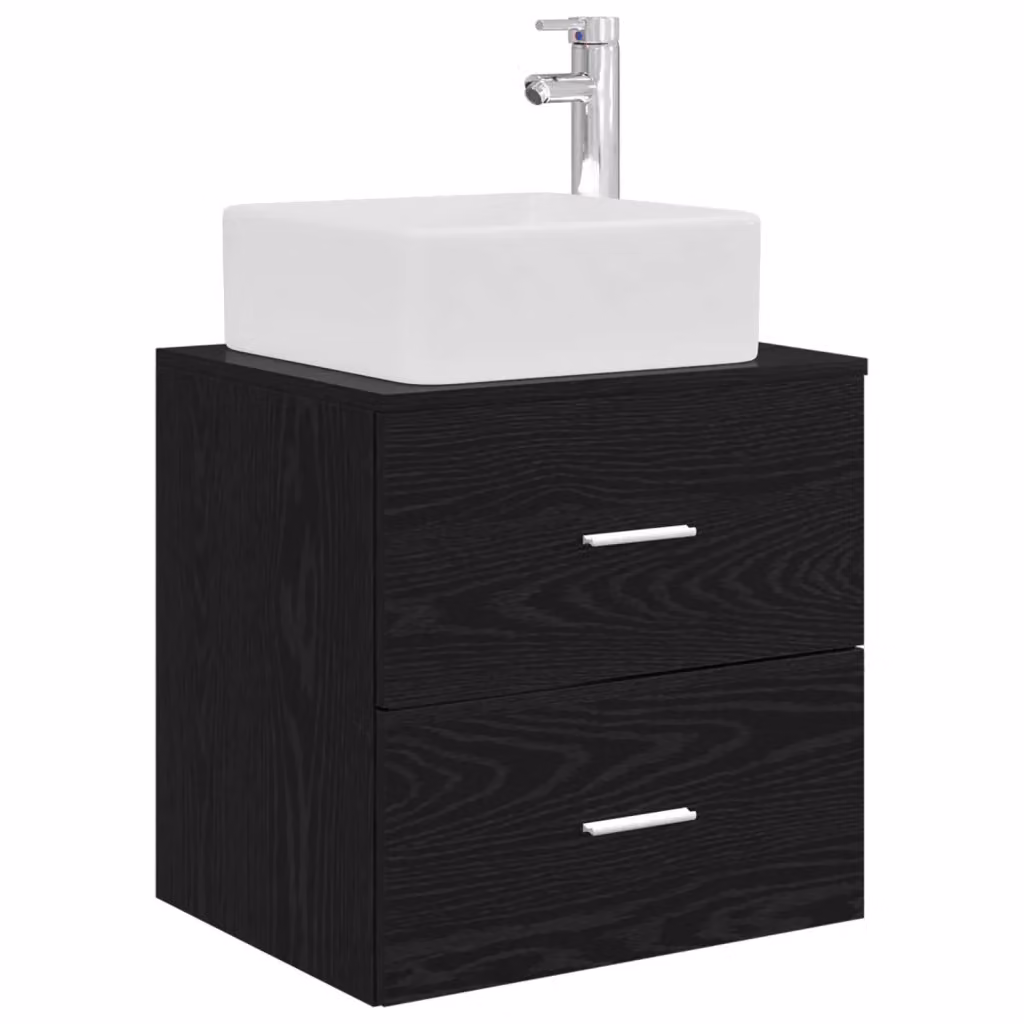 Mobile Lavabo da Parete Moderno vidaXL Nero con Cassetti e Ante L/P/H: 53 x 34,5 x 63 cm – 2