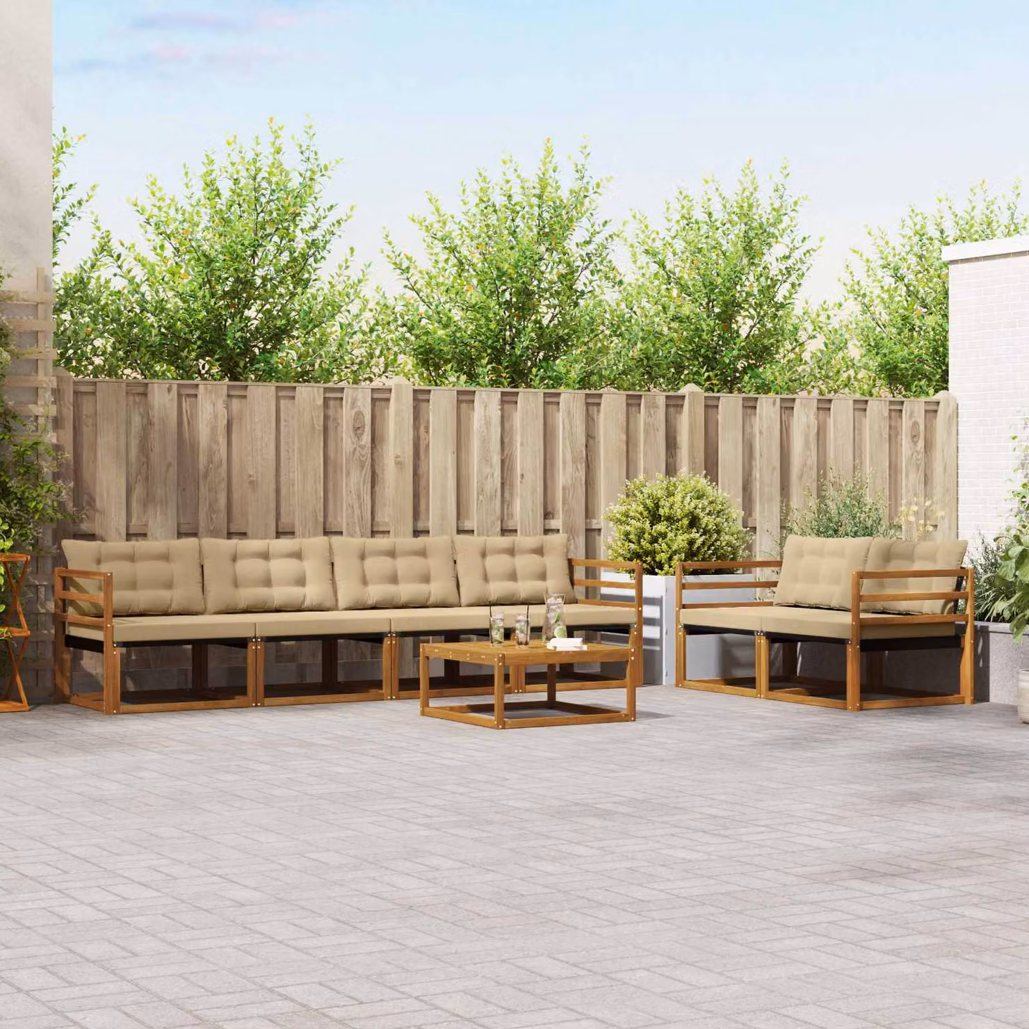 vidaXL Set di divani da esterno 7 pz Naturale e Beige