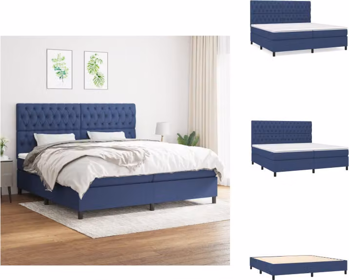 vidaXL Letto a molle con materasso blu 200x200 cm in tessuto - Letti & strutture letto