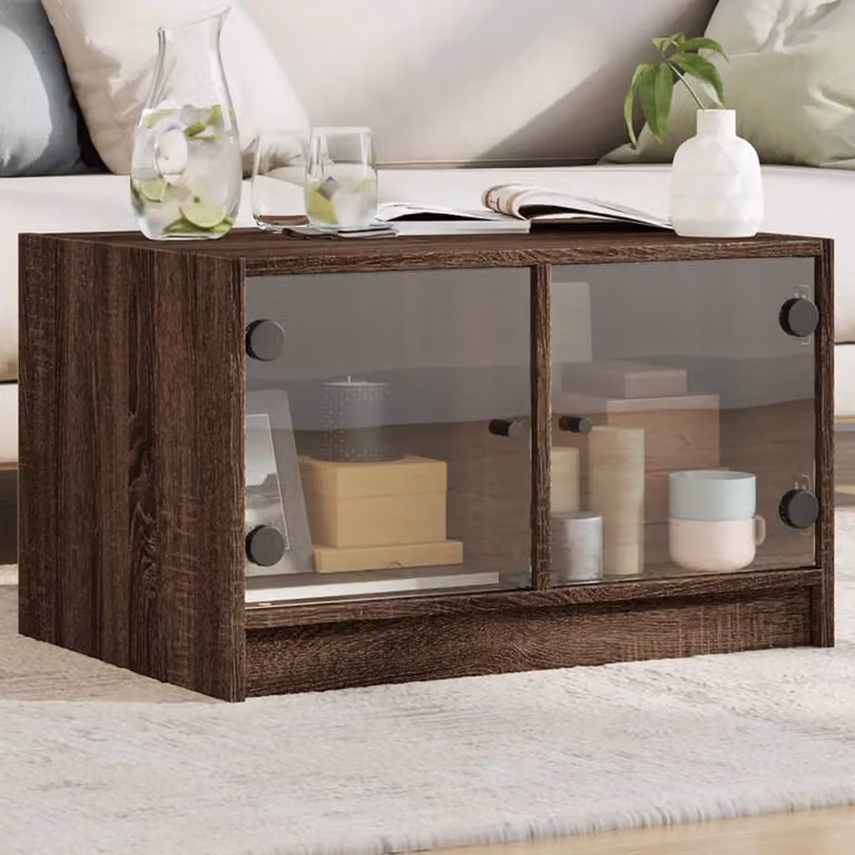 vidaXL Tavolino da Salotto Moderno in Legno e Vetro, Colore Rovere Marrone, L: 68 cm, P: 50 cm, H: 42 cm