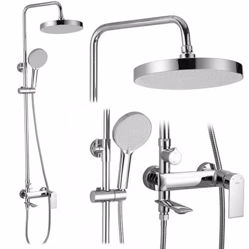Rea - Set Doccia Veneta Chrome Sistema Doccia In Ottone Per Bagno (Chrome) 45x30x136cm