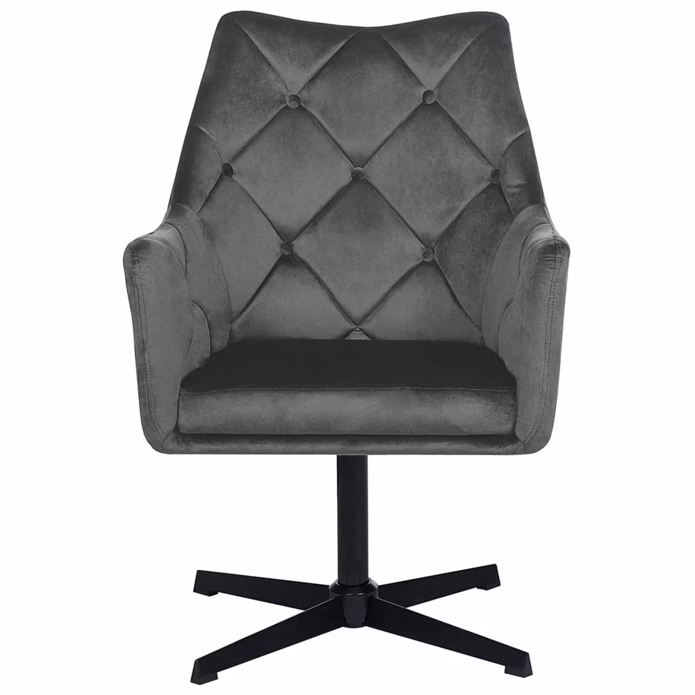 Poltrona Glam BELIANI in velluto grigio con schienale capitonné e gamba singola in metallo L: 73 cm, P: 61 cm, H: 95 cm – 2