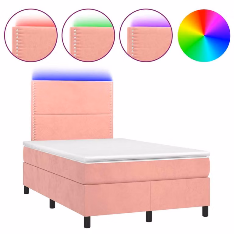 Letto a Molle con Materasso e LED Rosa 120x200 cm in Velluto