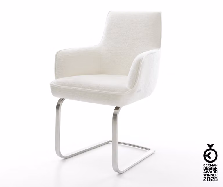 DELIFE Sedia a sbalzo Heira-Flex con braccioli Bouclé Soft Beige Sedia a sbalzo piatta Acciaio inossidabile Molle insacchettate