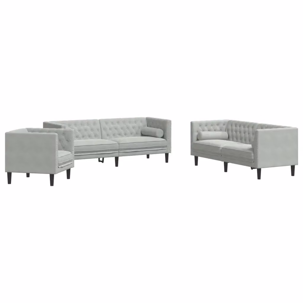 Set di divani Chesterfield vidaXL in velluto grigio composto da un divano a 3 posti e un divano a 2 posti con cuscini coordinati – 2