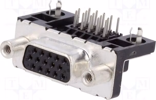 1x Connettore D-Sub HD femmina per montaggio a traversa, con 15 pin, 5A, modello ICD15S13E4GV00LF. Connettore D-Sub