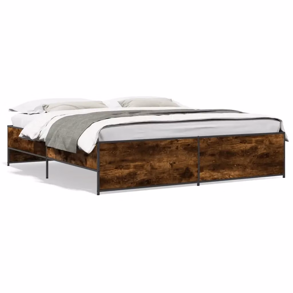 Letto Giroletto vidaXL in Rovere Fumo e Metallo, L: 180 cm, P: 200 cm, H: 203 cm – 2