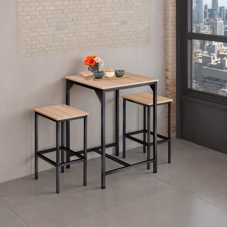 Set da bar Inverness TecTake in stile industriale con tavolo rettangolare e sedie, colore rovere e marrone, L/P/H: 120 x 60 x 91 cm