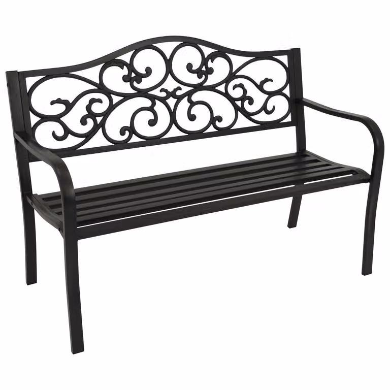 Panchina da giardino DEGAMO MANCHESTER a 2 posti 127 cm Metallo nero, schienale in ghisa