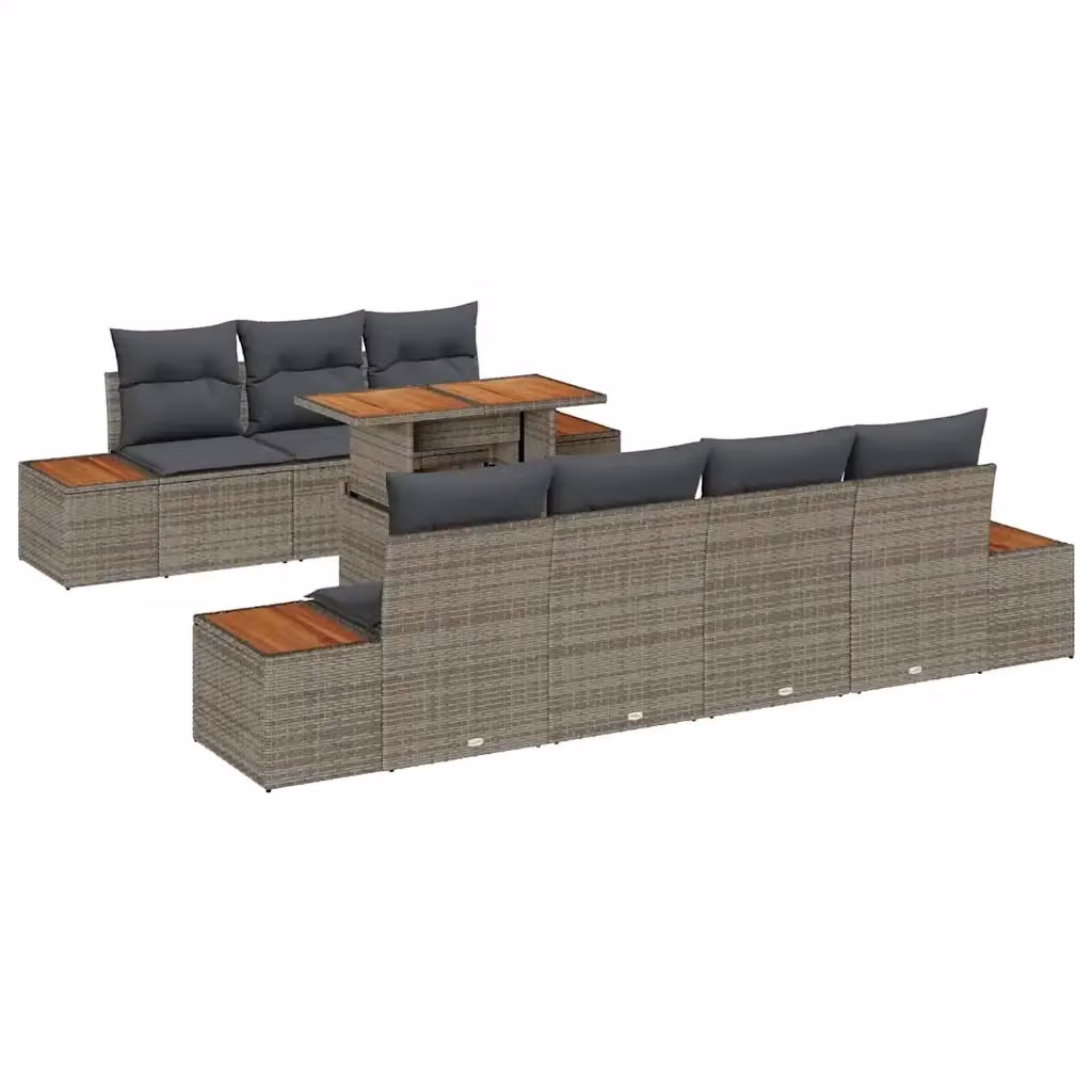 Set Divano da Giardino vidaXL 8 Pezzi in Polyrattan Grigio con Cuscini e Tavolino – 2