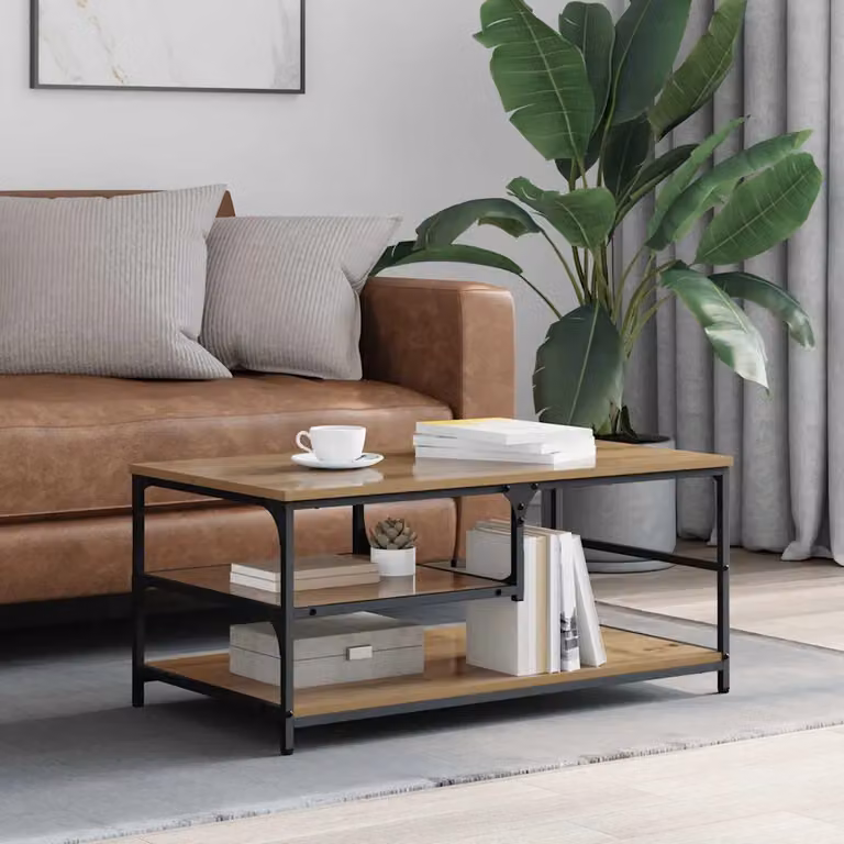 vidaXL Tavolino da salotto rettangolare in stile industriale color rovere e marrone L: 90 cm, P: 49 cm, H: 40 cm