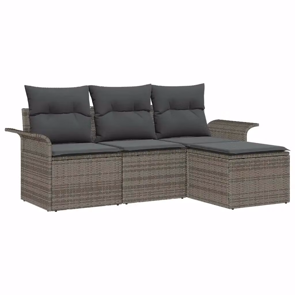 Set Divano da Giardino a L vidaXL in Polyrattan Grigio con Cuscini e Ottoman 4 Pezzi – 2