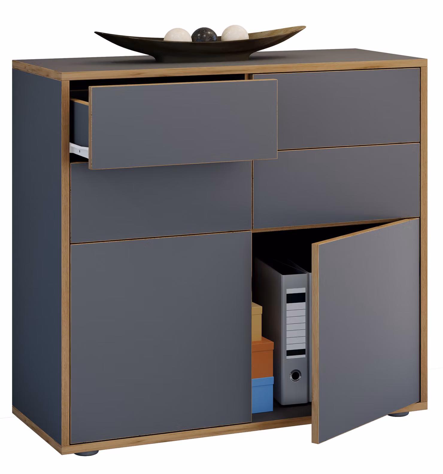 Cassettiera in legno | Tavolino con ante e cassetti girevoli | Mobili da ufficio | Dimensioni ca. H. 74 x W. 100 x D. 32cm - Salia