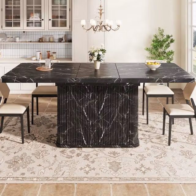 Tavolo allungabile da pranzo con vano contenitore e piano estensibile in MDF e metallo nero 140 × 80 × 76.5 cm