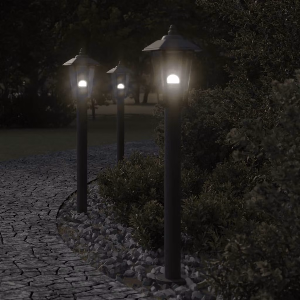 Set di 3 lampade da terra per esterni vidaXL in acciaio inox, colore nero, Altezza: 80 cm