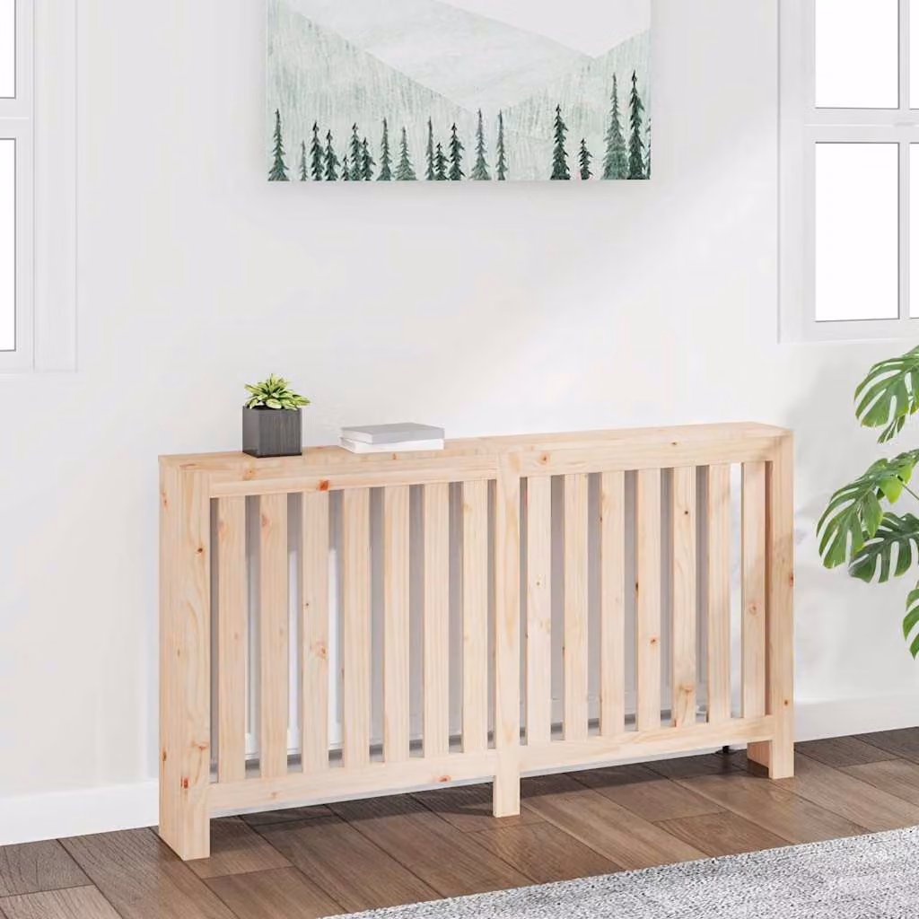 Copertura Termosifone vidaXL in Legno Massello di Pino, Colore Beige/Marrone, L 153 cm x P 19 cm x H 84 cm
