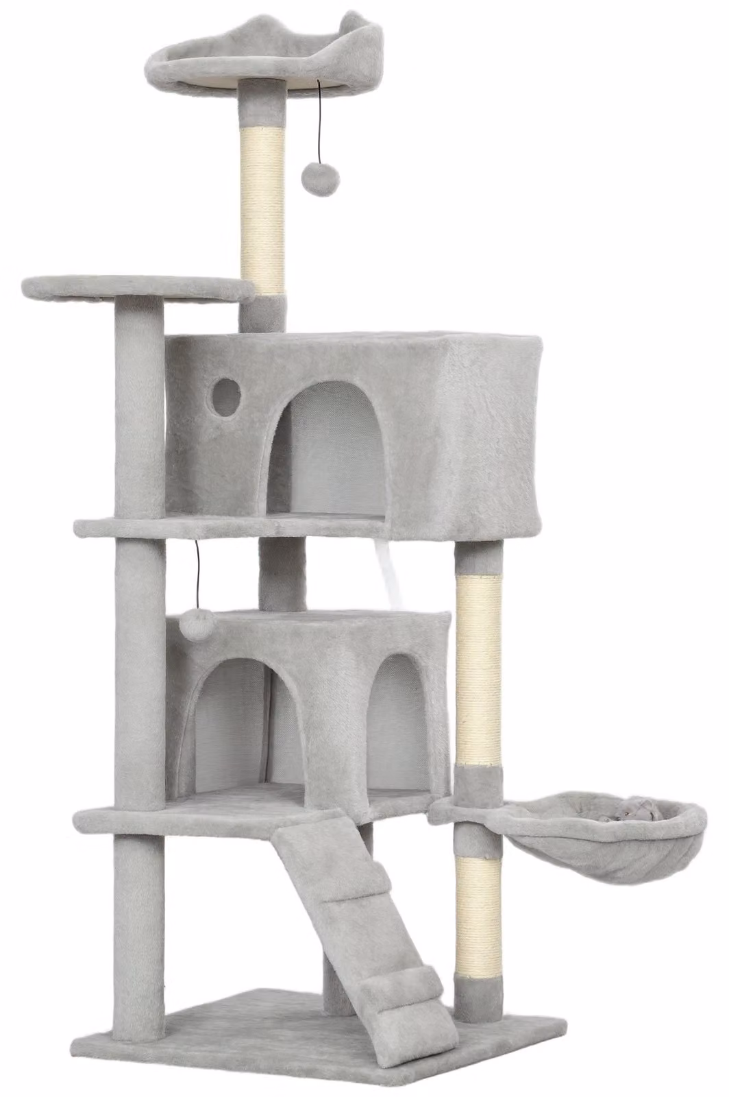 Albero per gatti con amaca, grotte e sisal | Colore: Grigio + Bianco | Dimensioni: 48x48x140 cm
