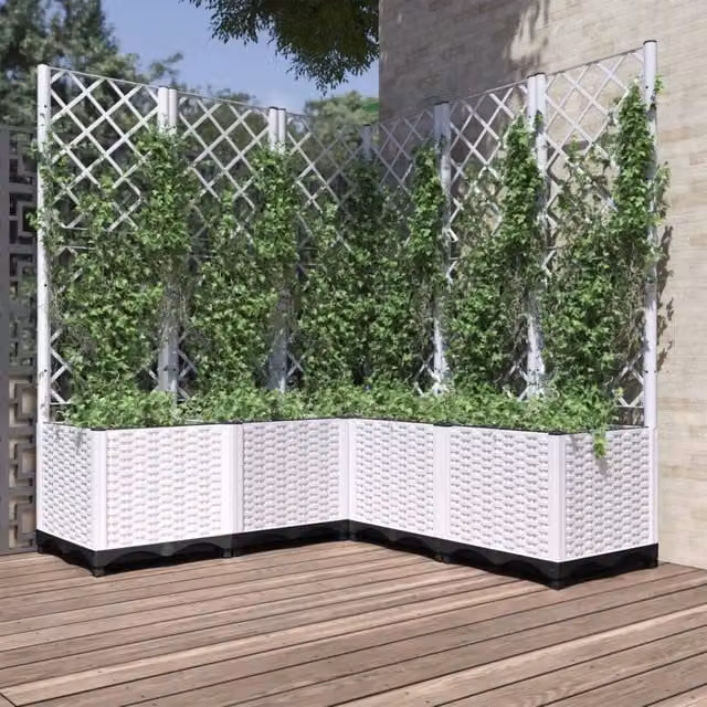Fioriera da giardino con graticcio Design Mania, vaso da esterno in plastica bianco, L 120 cm x P 40 cm x H 136 cm