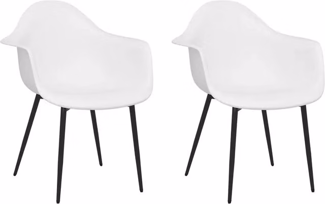 Set di 2 sedie da pranzo e cucina bianche in plastica e metallo con design minimalista e finitura opaca