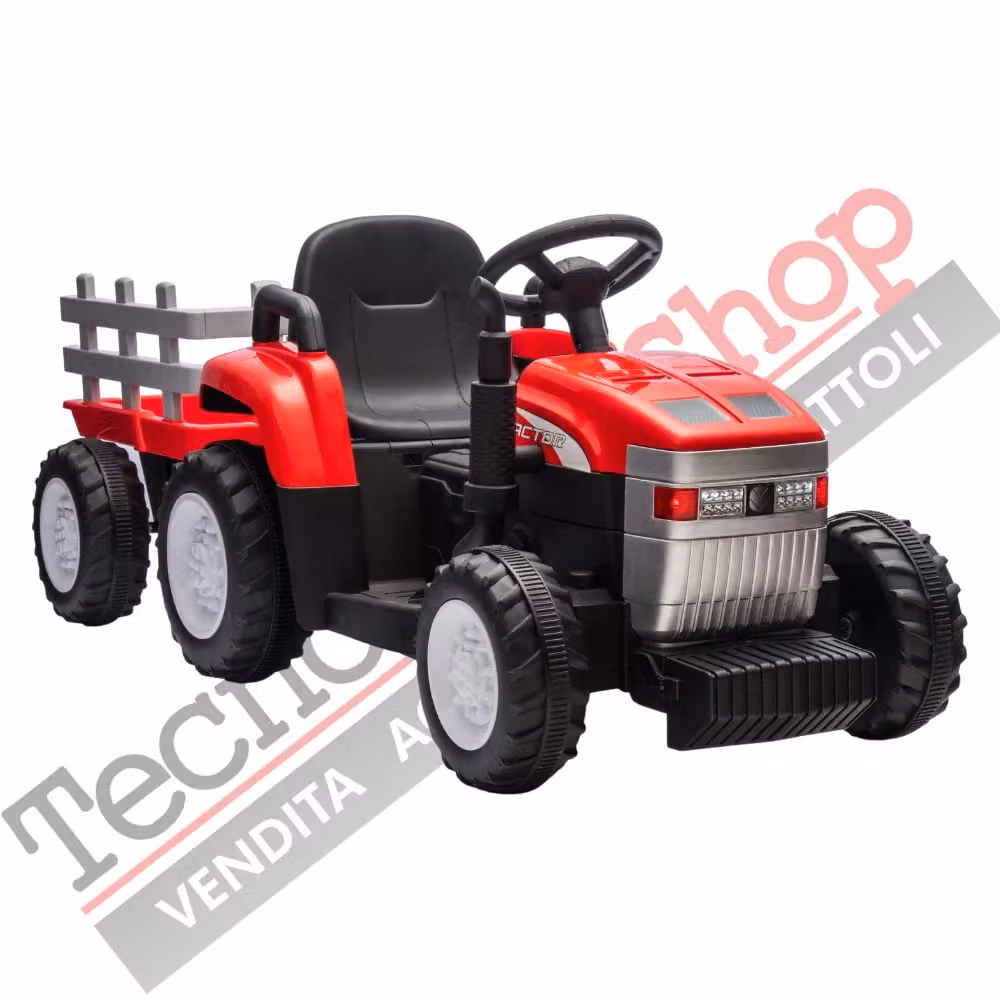 Trattore Elettrico per Bambini con Rimorchio Tecnobike Shop 12V Rosso con Luci e Suoni e Batteria Ricaricabile – 2