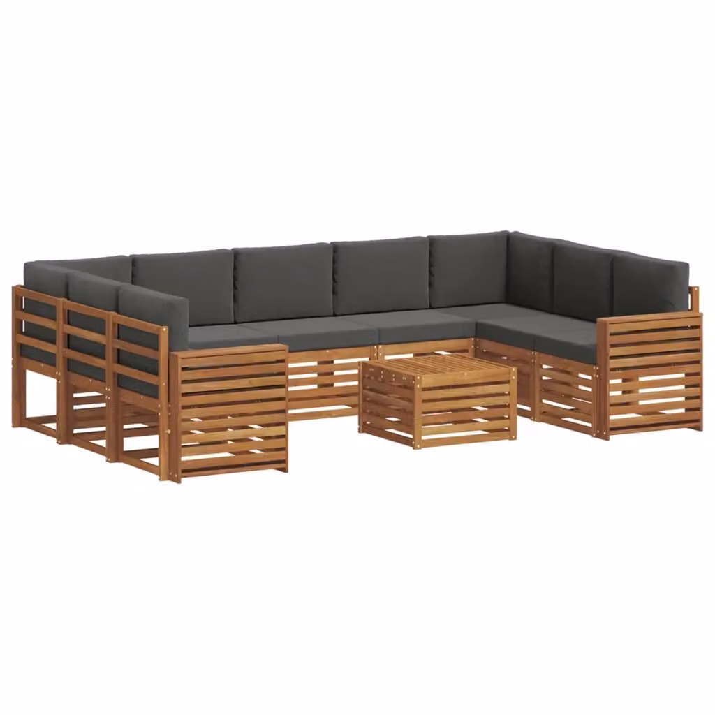 Set di divani da esterno a forma di U vidaXL in legno di acacia con cuscini beige e antracite – 2