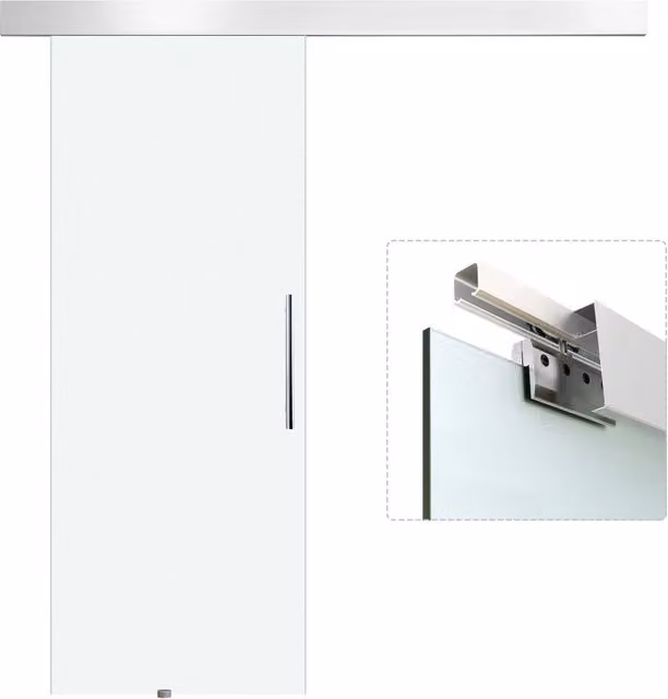 Set completo porta interna scorrevole in vetro satinato e alluminio bianco, H: 205 cm, L: 90 cm