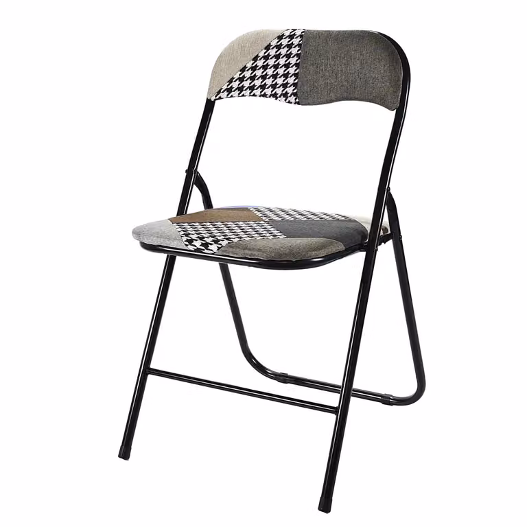 Sedia Pieghevole Patchwork VESTIAMO CASA in tessuto multicolore con struttura in metallo nero, H 78 x L 44 x P 43 cm