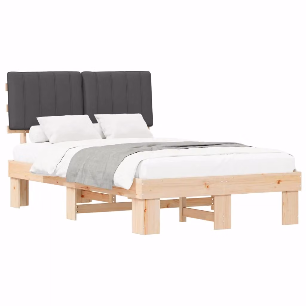 Letto moderno vidaXL con testiera rivestita in tessuto grigio e struttura in legno di pino L/P/H: 201 x 120 x 93 cm – 2