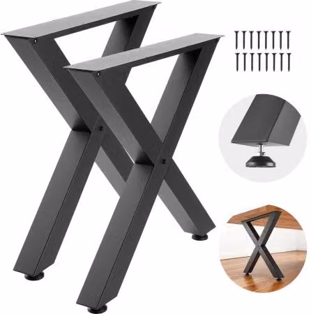 Coppia di gambe per tavolo VEVOR in acciaio nero opaco con design a X industriale, ideali per scrivanie o tavoli da bar, H 75 x L 76 cm
