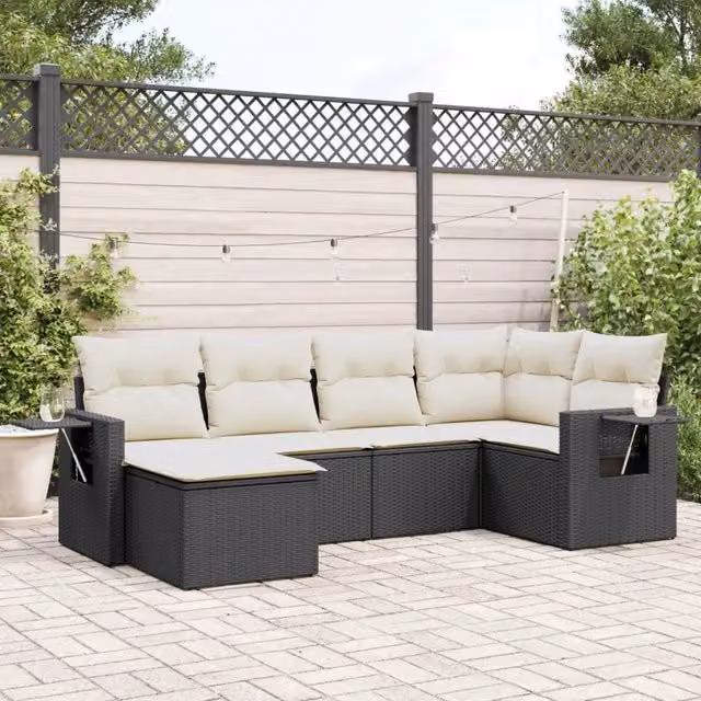Set Divano da Giardino 6 pz con Cuscini Nero in Polyrattan 3220455