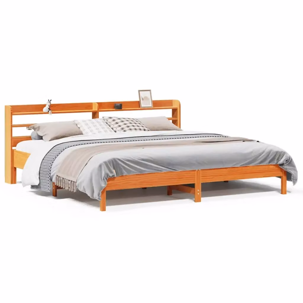 Letto in legno di pino massiccio vidaXL Marrone Cera con scomparti laterali L 200 cm x P 200 cm – 2